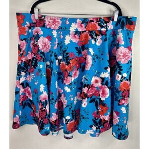 Torrid Plus Blue Floral Print Skater Circle Skirt With Pockets Size 4